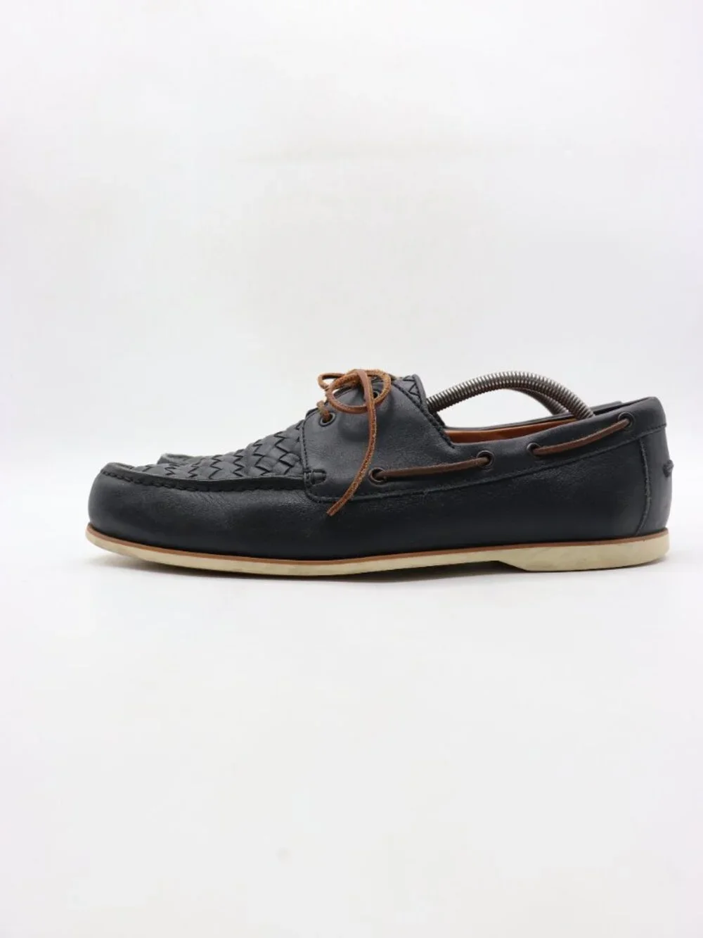 Bottega Veneta Boat Shoes Men's Size EU 44.5 Navy Leather Lace Up Loafers Italy